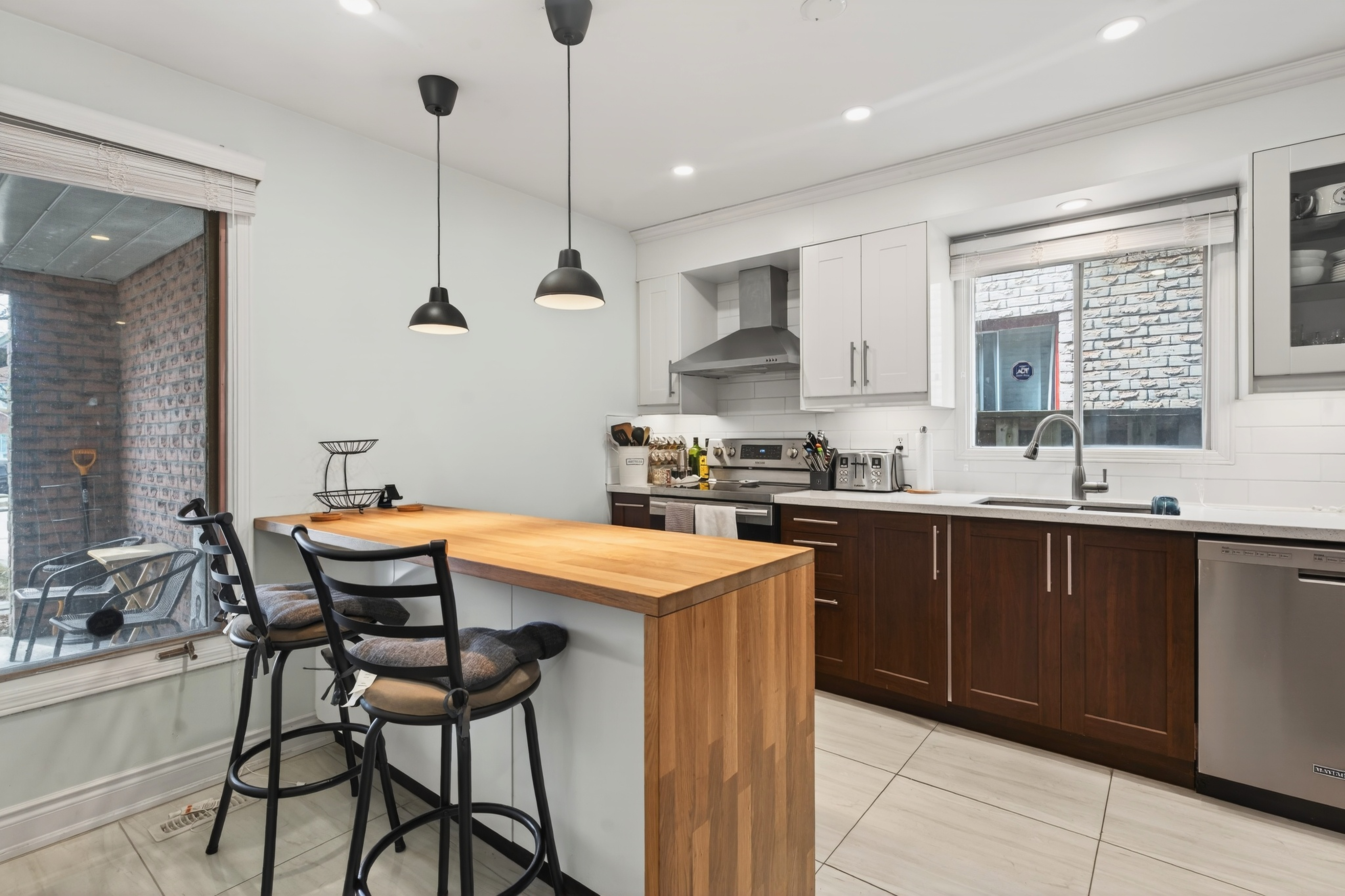 Kitchen island with pendant lights
