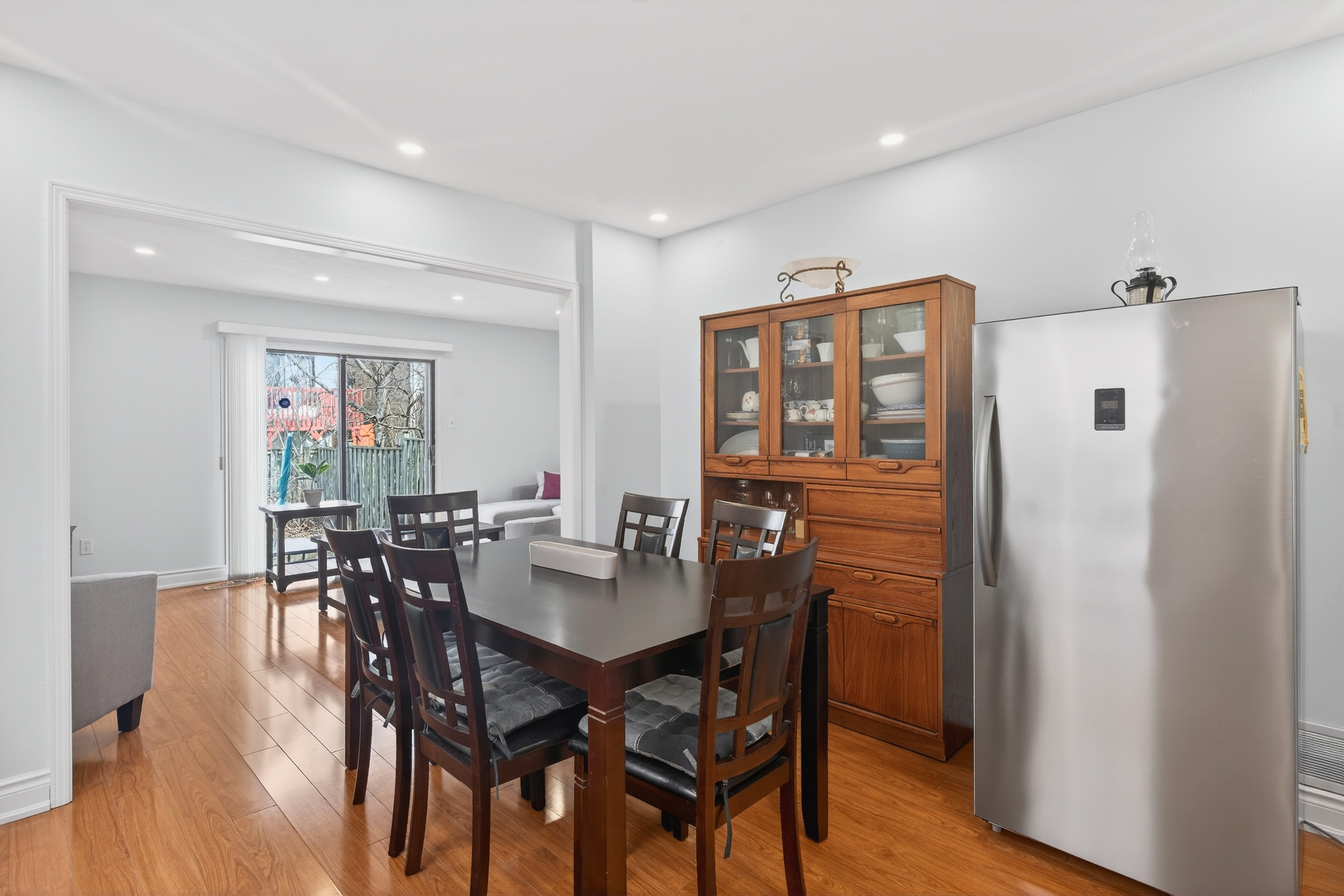 Dining room with living room view