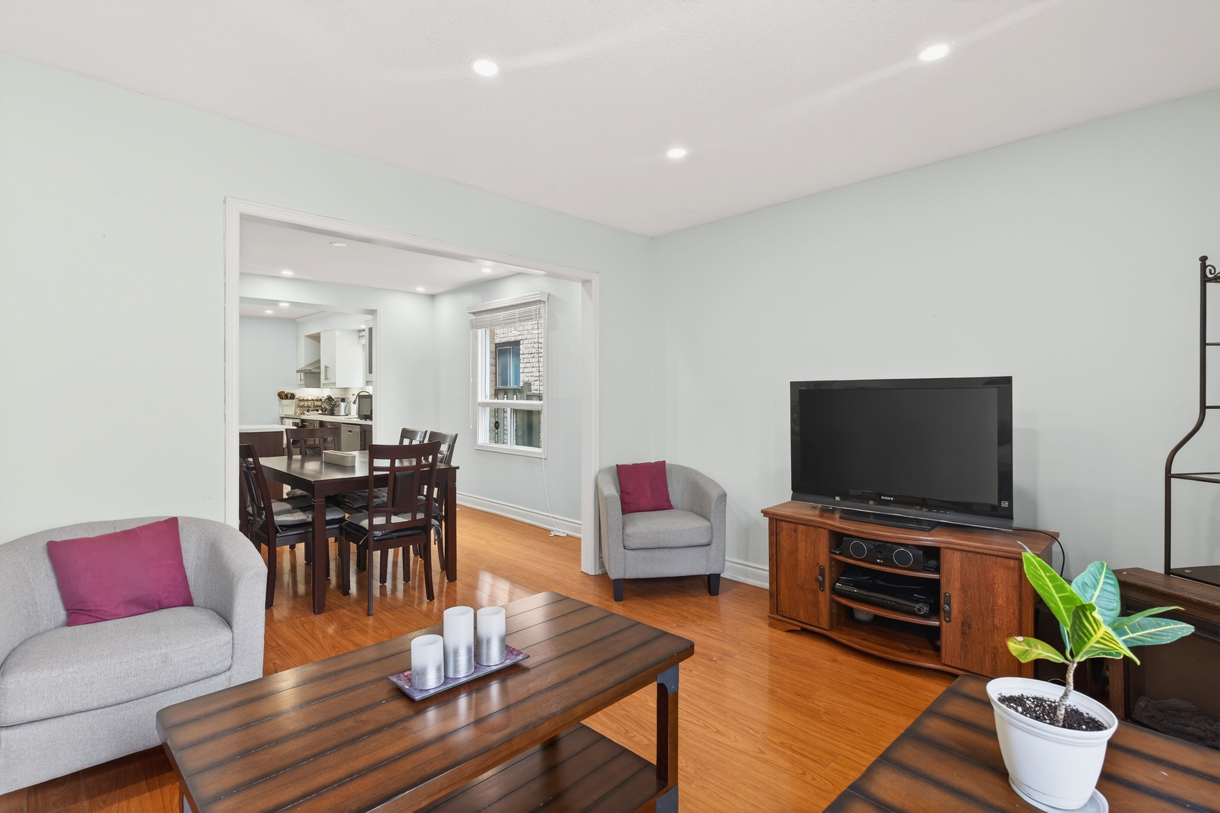 Living room looking into dining